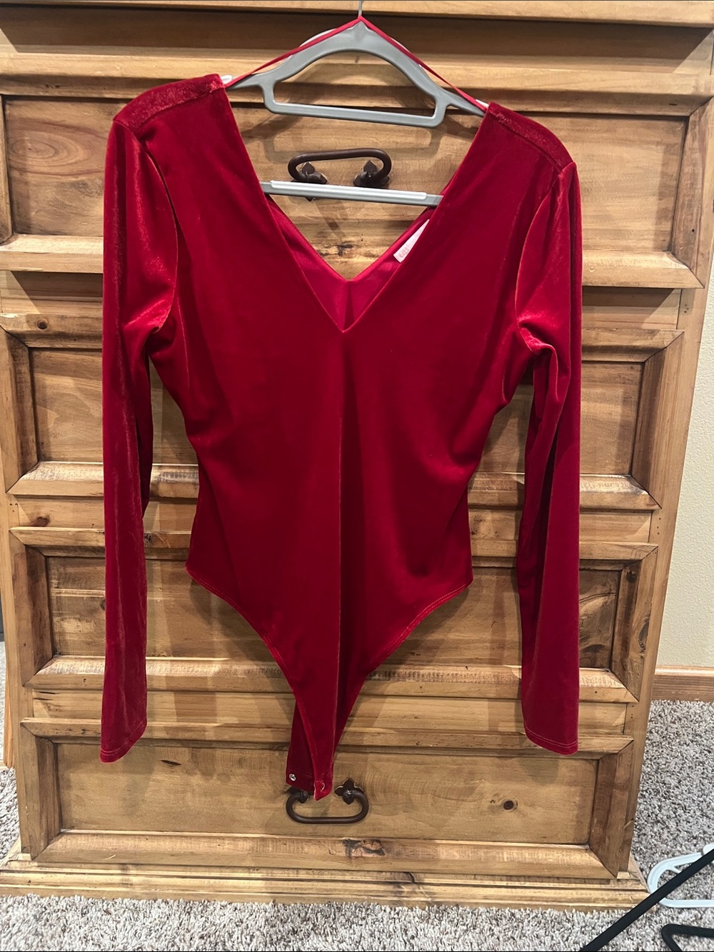 GB girls Red Velvet Long Sleeve V-Neck Bodysuit